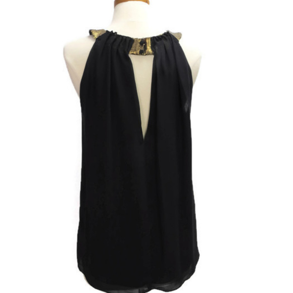 W118 Walter Baker Top Black Sl Gold Sequin Trim - Picture 4 of 4